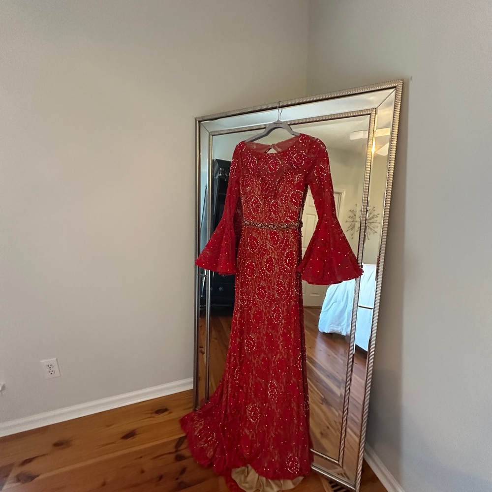 Jovani Red Beaded Prom Dress Size 6